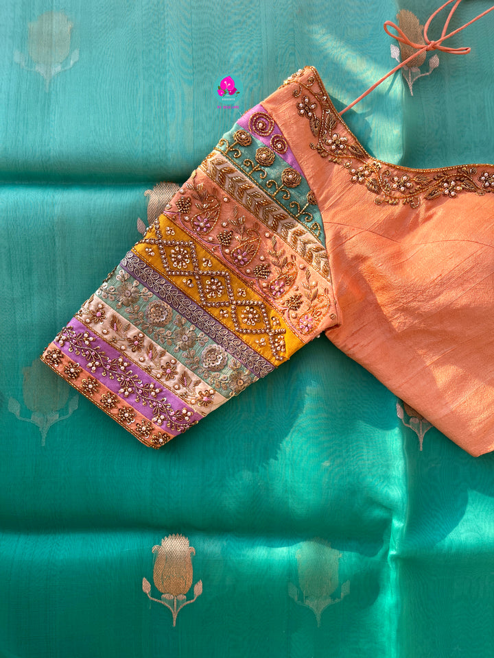 Pure rawsilk multicolored hand embroidered Blouse