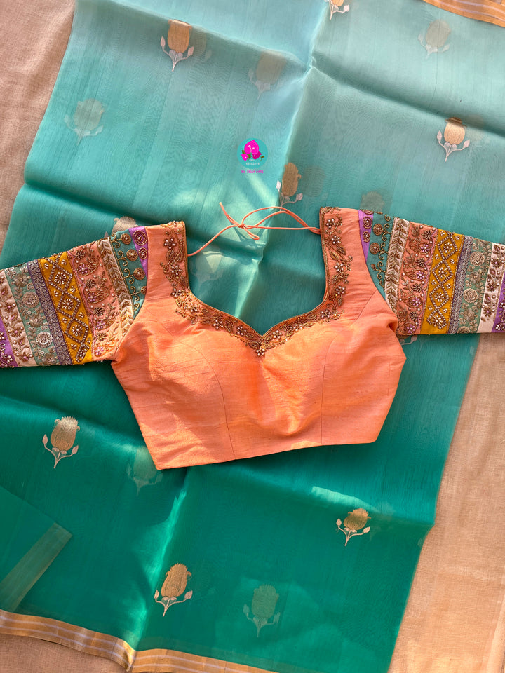 Pure rawsilk multicolored hand embroidered Blouse