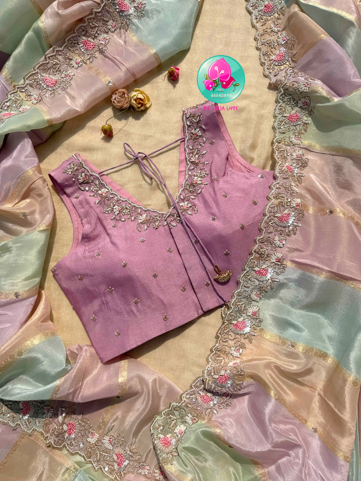 The Pastel Watercolor Symphony: Soft Tissue Georgette with Scalloped Artistry
