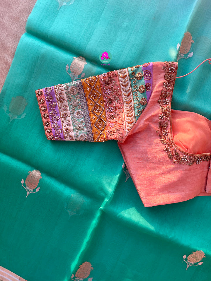 Pure rawsilk multicolored hand embroidered Blouse