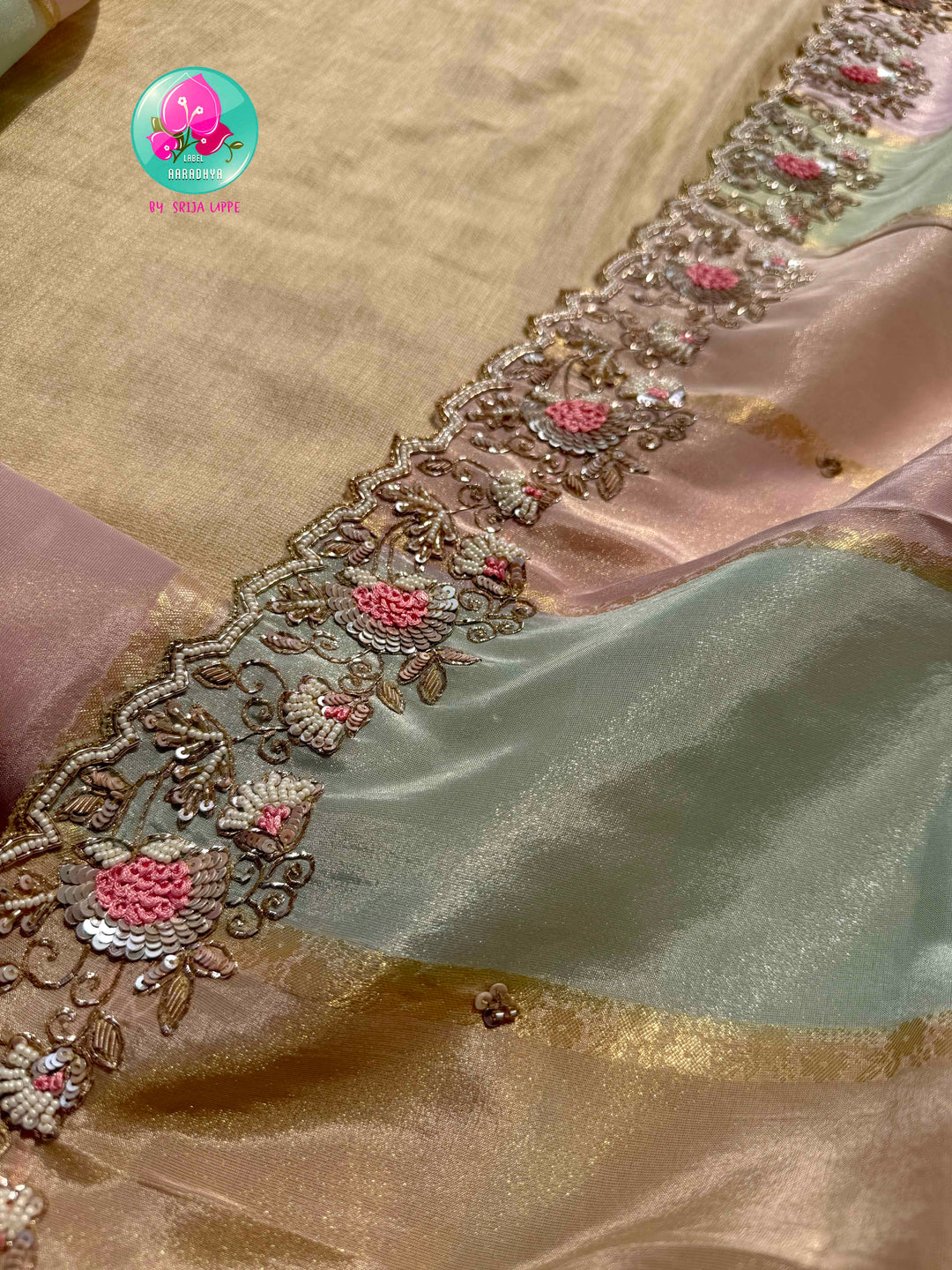 The Pastel Watercolor Symphony: Soft Tissue Georgette with Scalloped Artistry