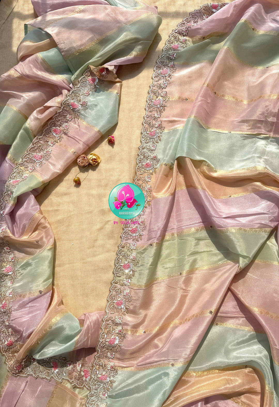 The Pastel Prism: A Multi-Hued Tissue Georgette Masterpiece