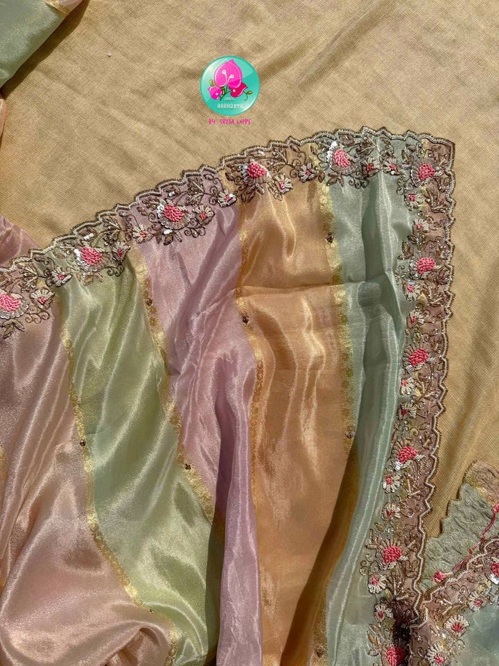The Pastel Prism: A Multi-Hued Tissue Georgette Masterpiece