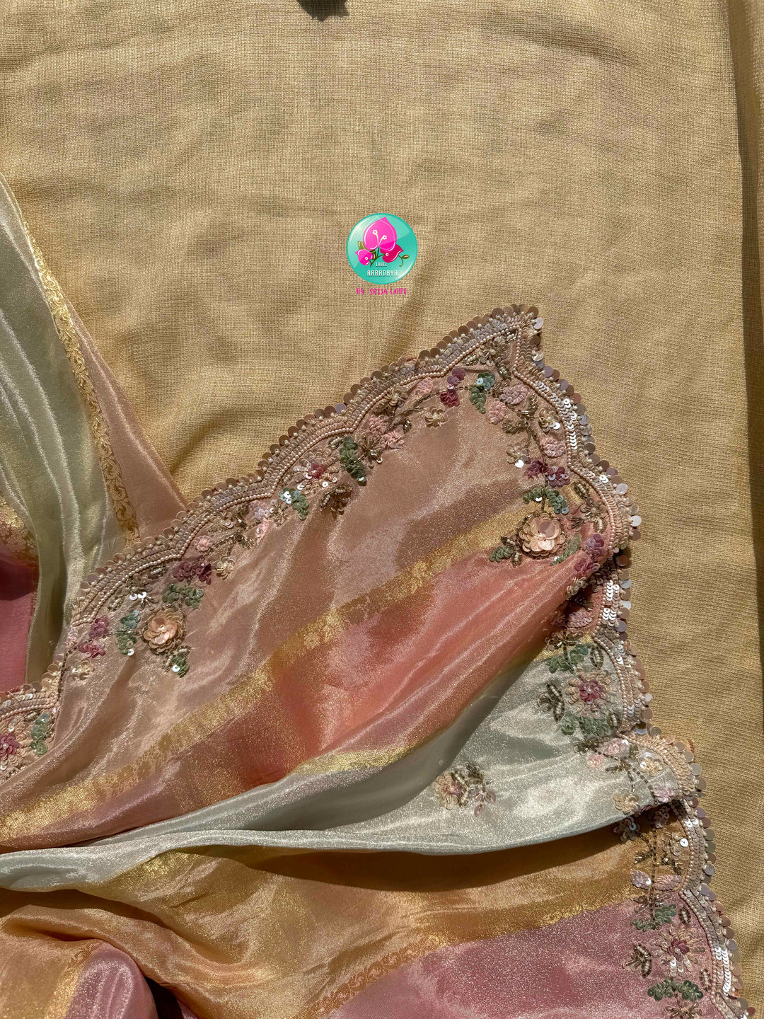 Whispering Petals: The Multi-Hued Tissue Georgette & Rose Amber Ensemble