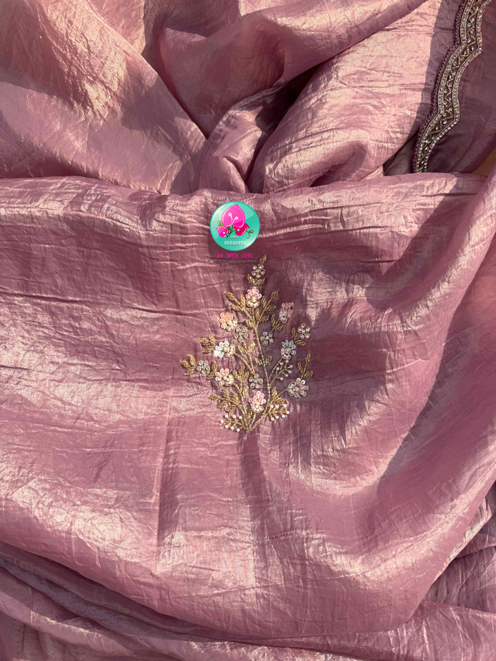 Whispers of a Pastel Reverie: The Crushed Organza in Mauve & Aquamarine Blouse