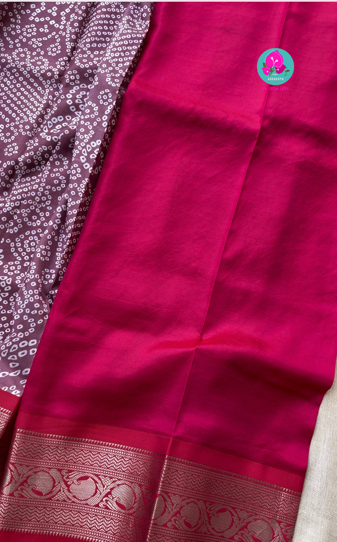 Red Grape color bandhani printed saree with red border