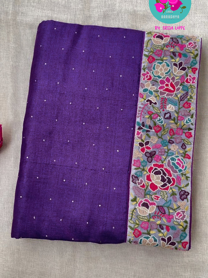 Pure Tussar Mukaish work Purple saree