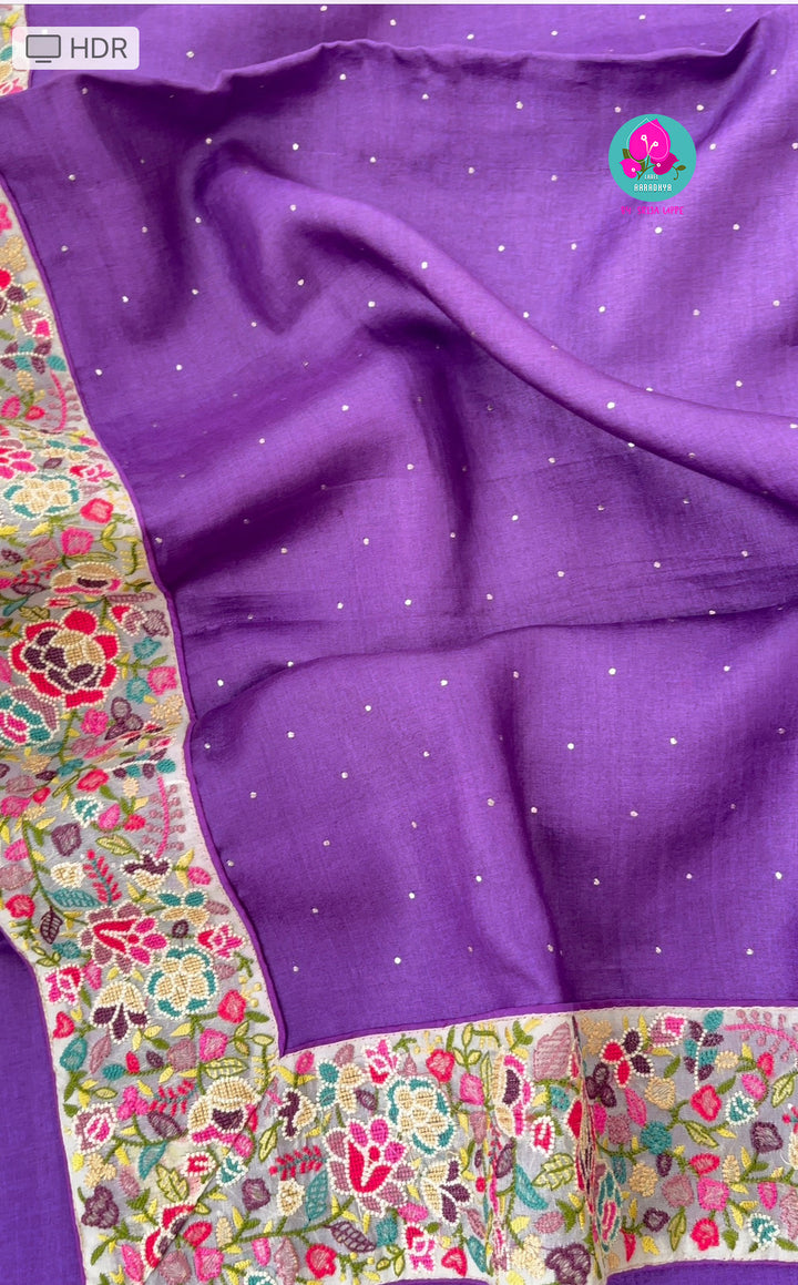 Pure Tussar Mukaish work Purple saree