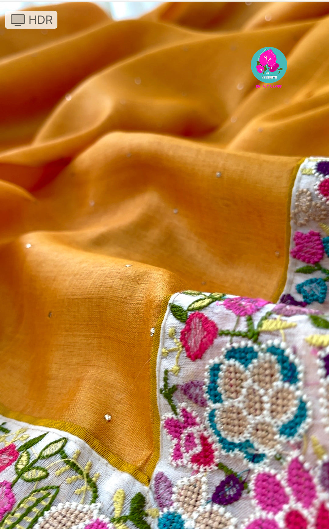 Pure Tussar Mukaish work Yellow saree