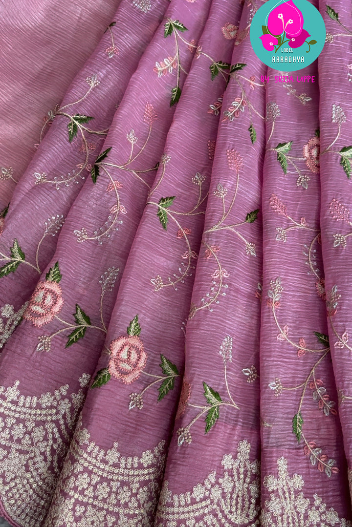 Soft crush tissue saree in beautiful shade of rose