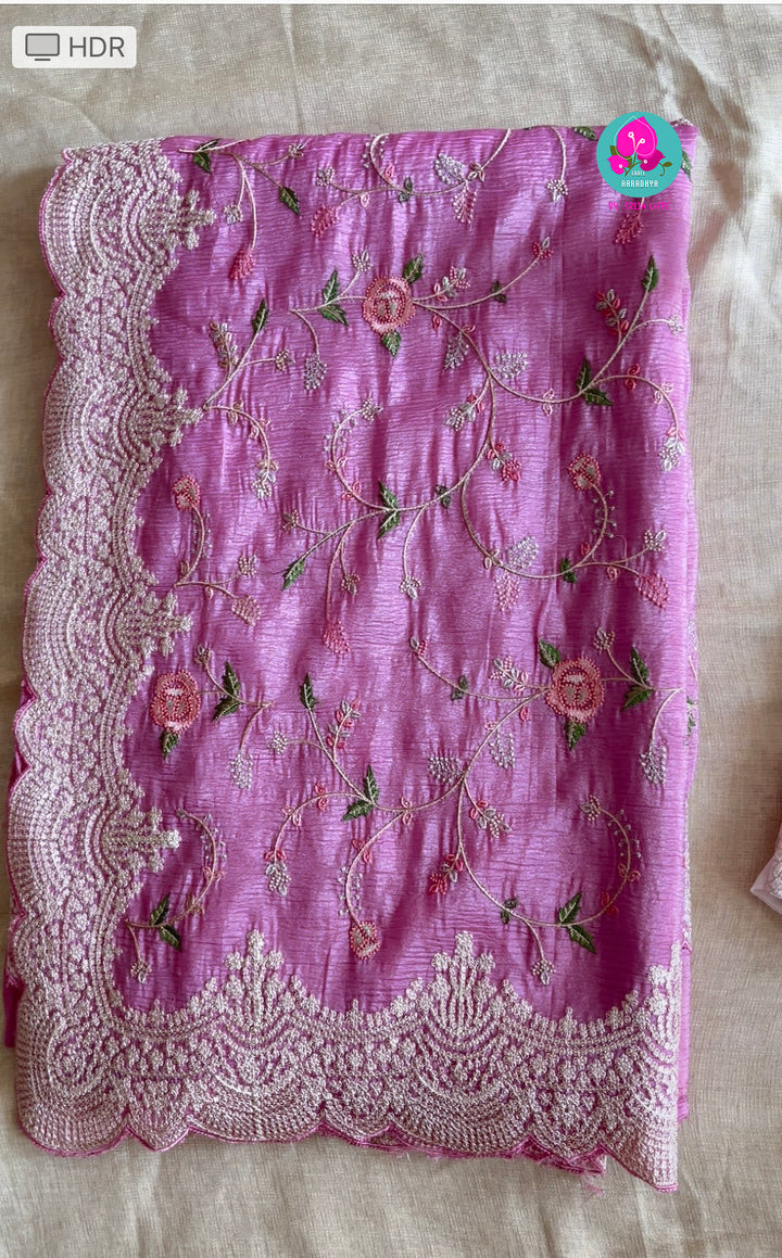 Soft crush tissue saree in beautiful shade of rose