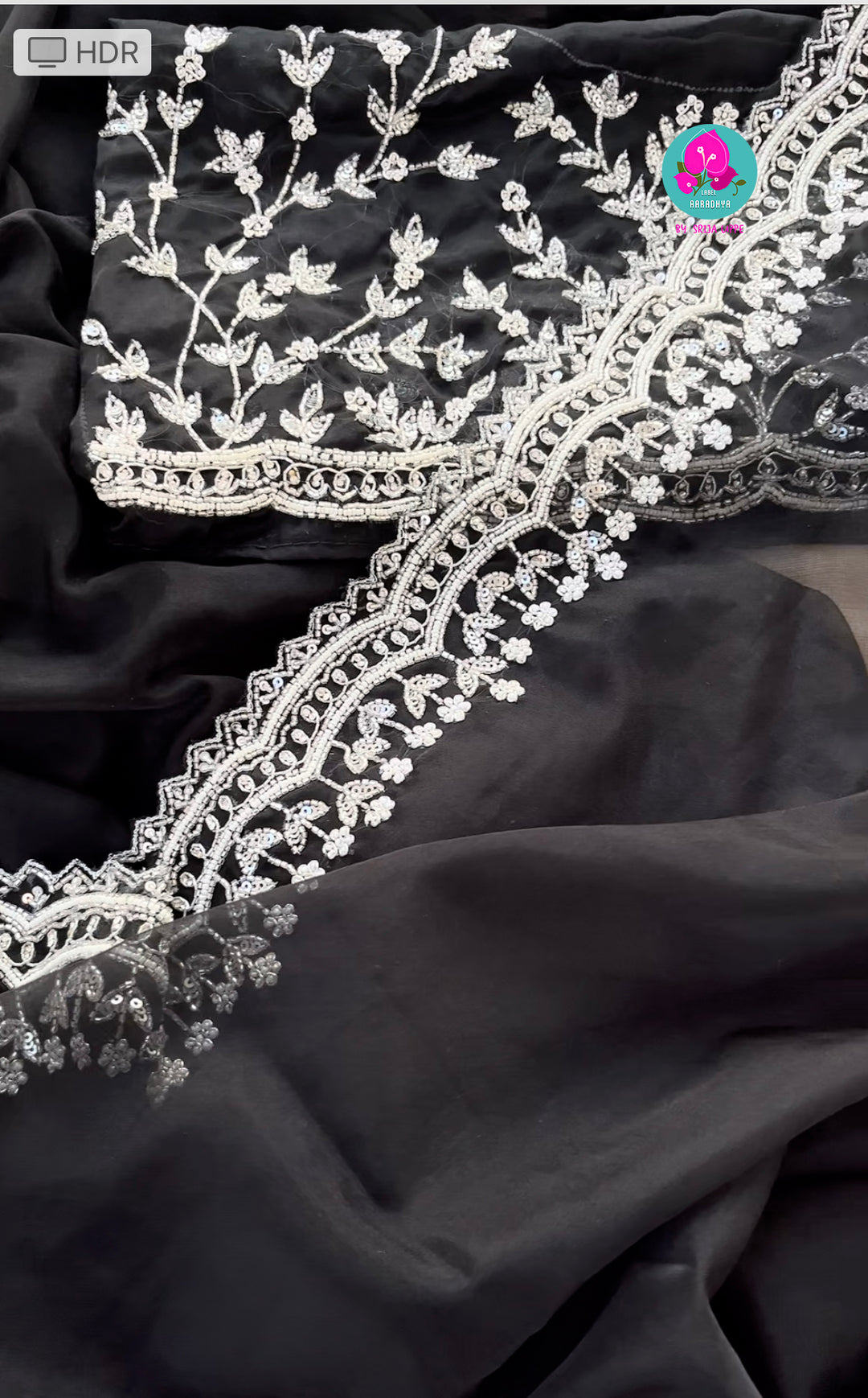 Soft organza silk hand embroidered saree in black