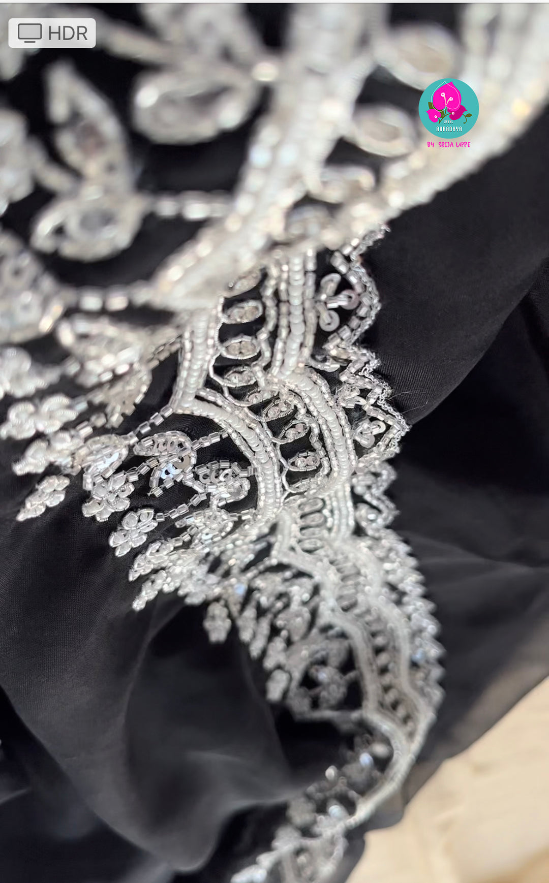 Soft organza silk hand embroidered saree in black