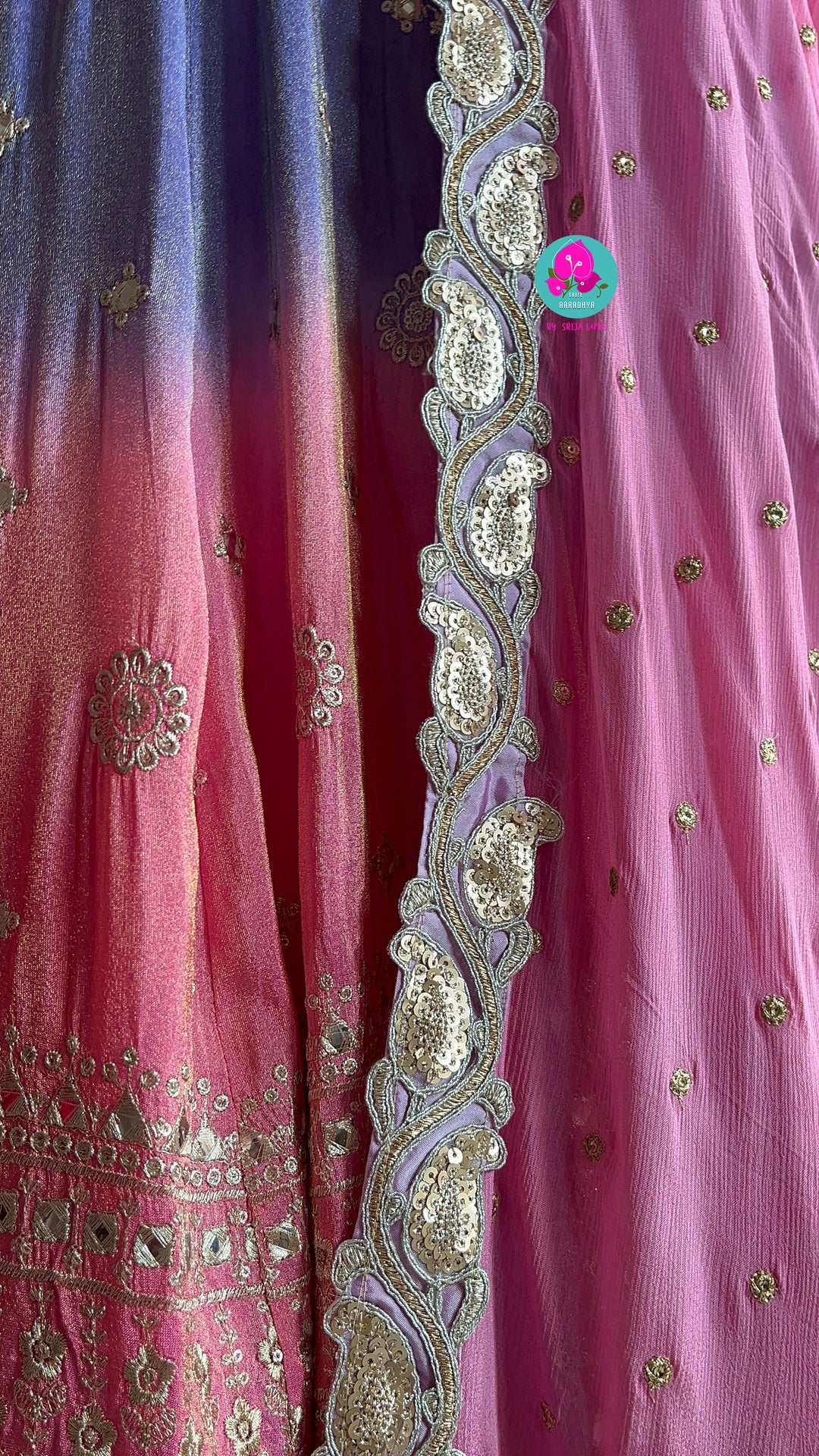 Pink & Purple Mirror Embroidered Tissue Georgette Lehenga Set