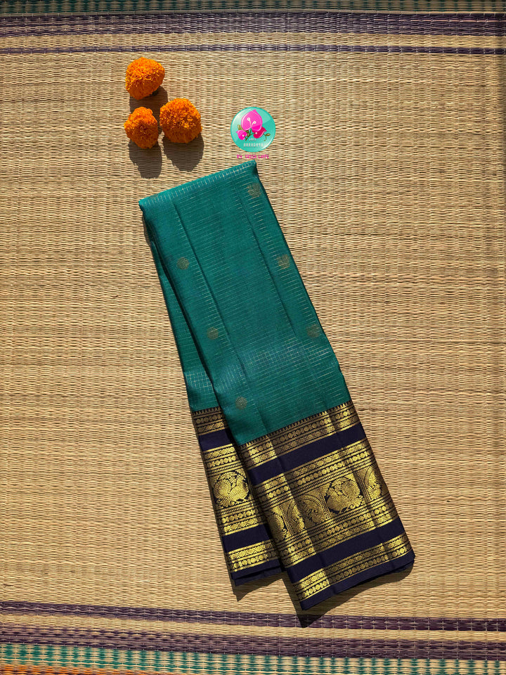 The Teal Needle-Stream: Peacock Green Vaira Oosi Kanchipattu Saree