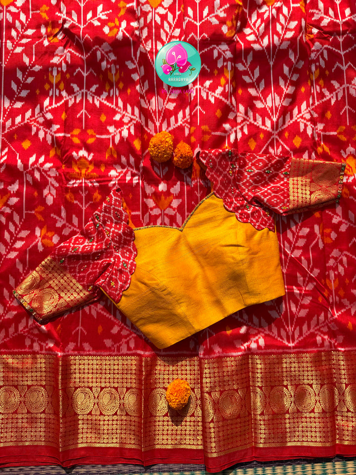 Crimson Flame & Gilded Glass: Bright Red Ikkat Silk with Kanchi Heritage