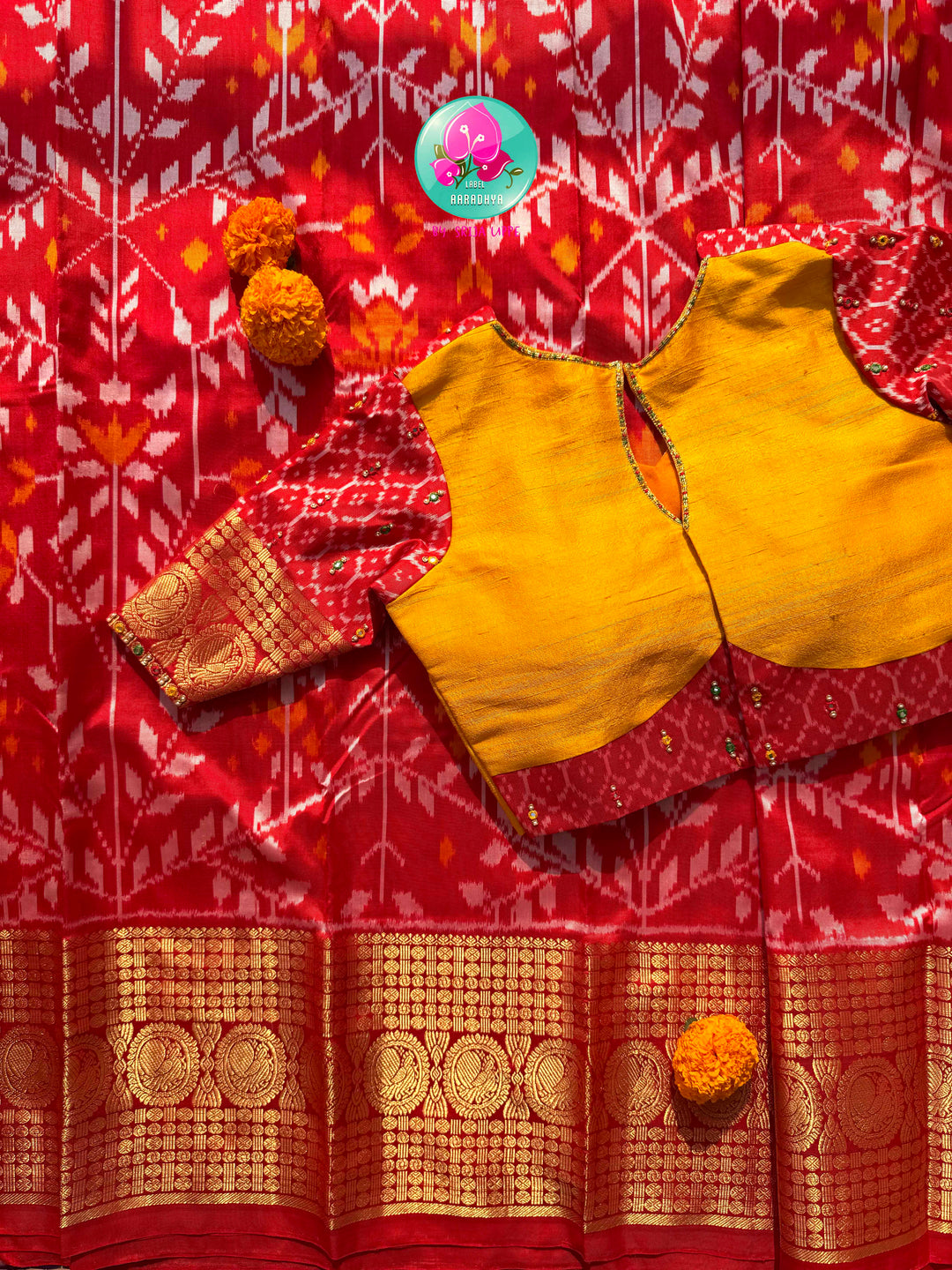Crimson Flame & Gilded Glass: Bright Red Ikkat Silk with Kanchi Heritage