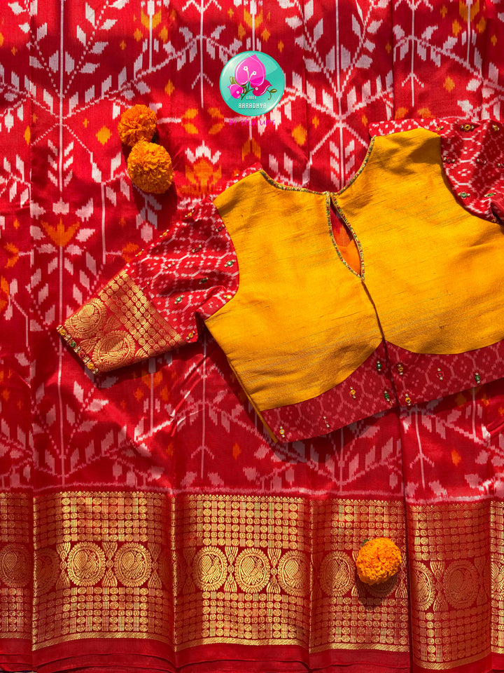 Crimson Flame & Gilded Glass: Bright Red Ikkat Silk with Kanchi Heritage