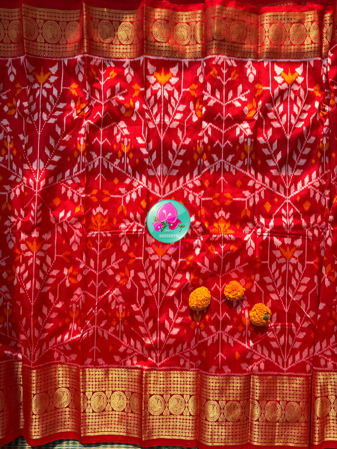 Crimson Flame & Gilded Glass: Bright Red Ikkat Silk with Kanchi Heritage