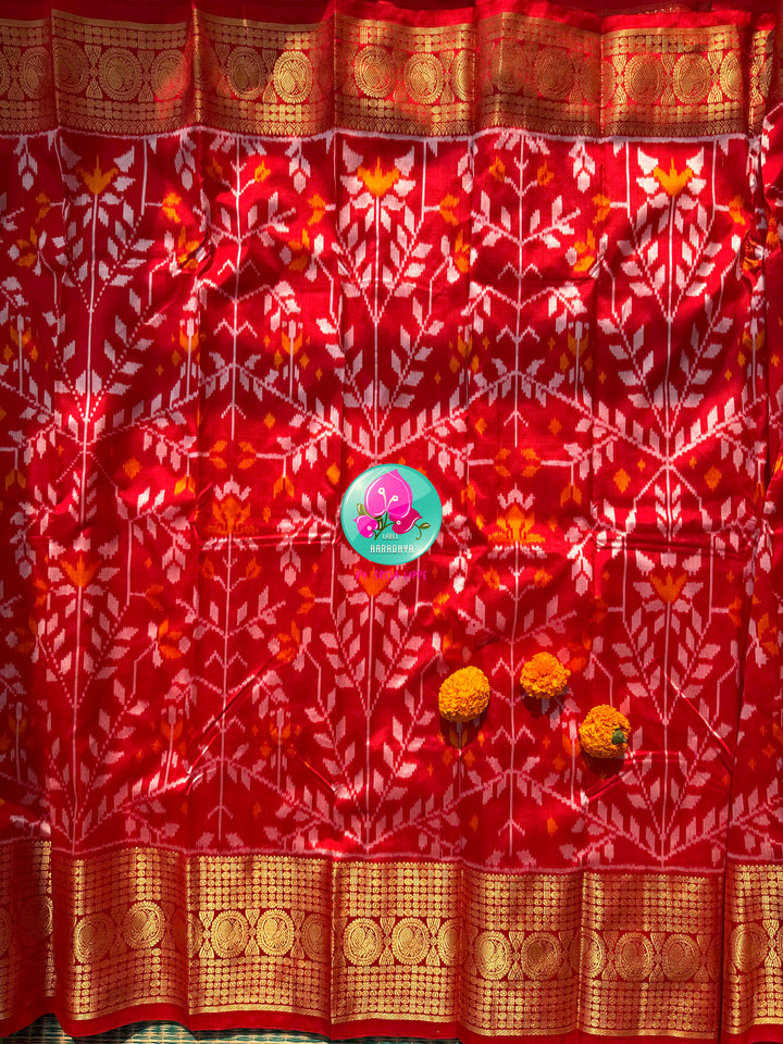 Crimson Flame & Gilded Glass: Bright Red Ikkat Silk with Kanchi Heritage