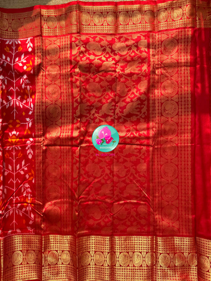 Crimson Flame & Gilded Glass: Bright Red Ikkat Silk with Kanchi Heritage