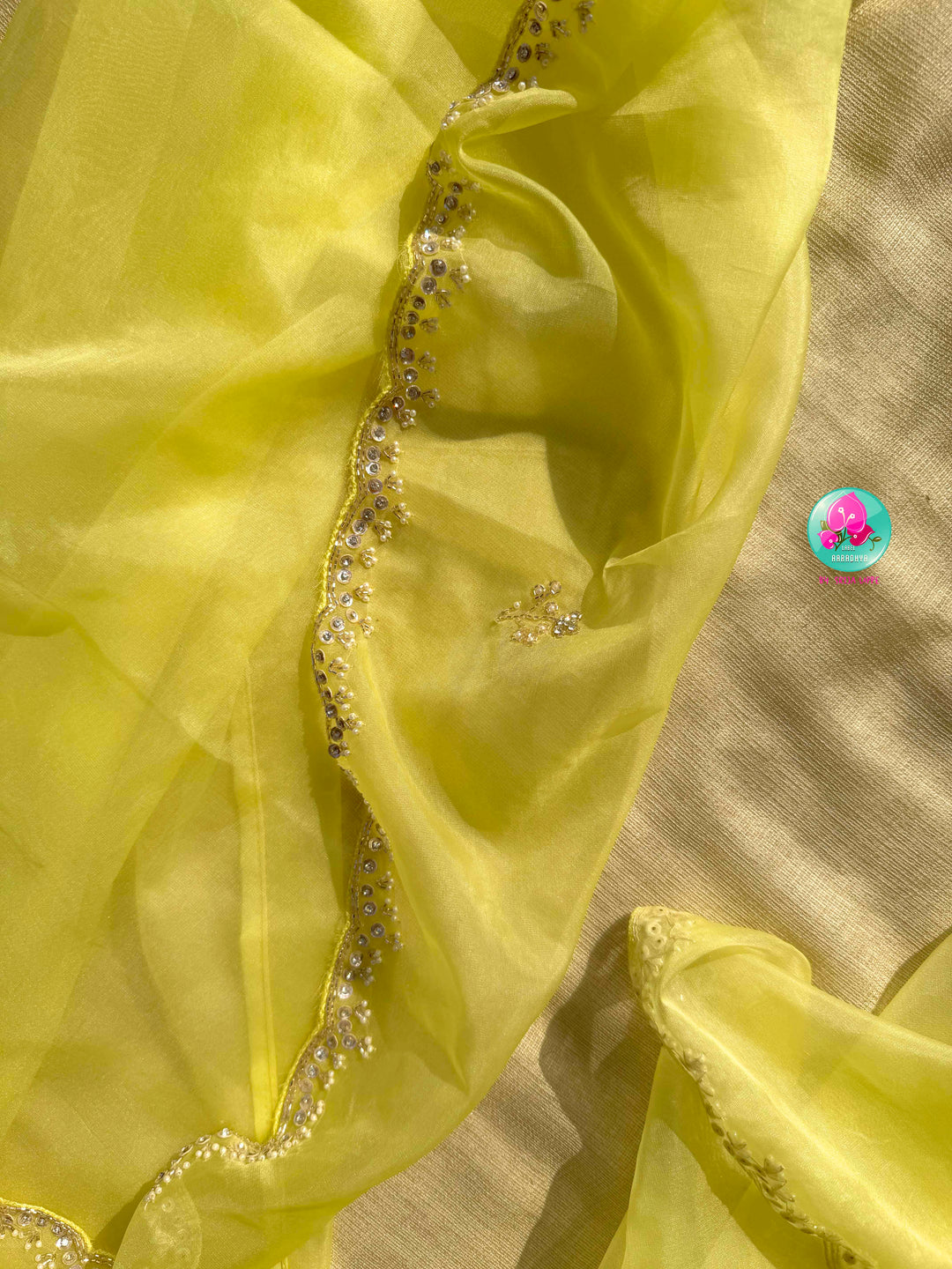 Luminous Zest: The Lemon Organza & Gunmetal Floral Cocktail Ensemble