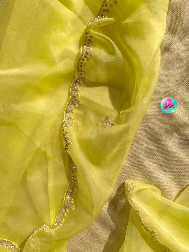 Luminous Zest: The Lemon Organza & Gunmetal Floral Cocktail Ensemble