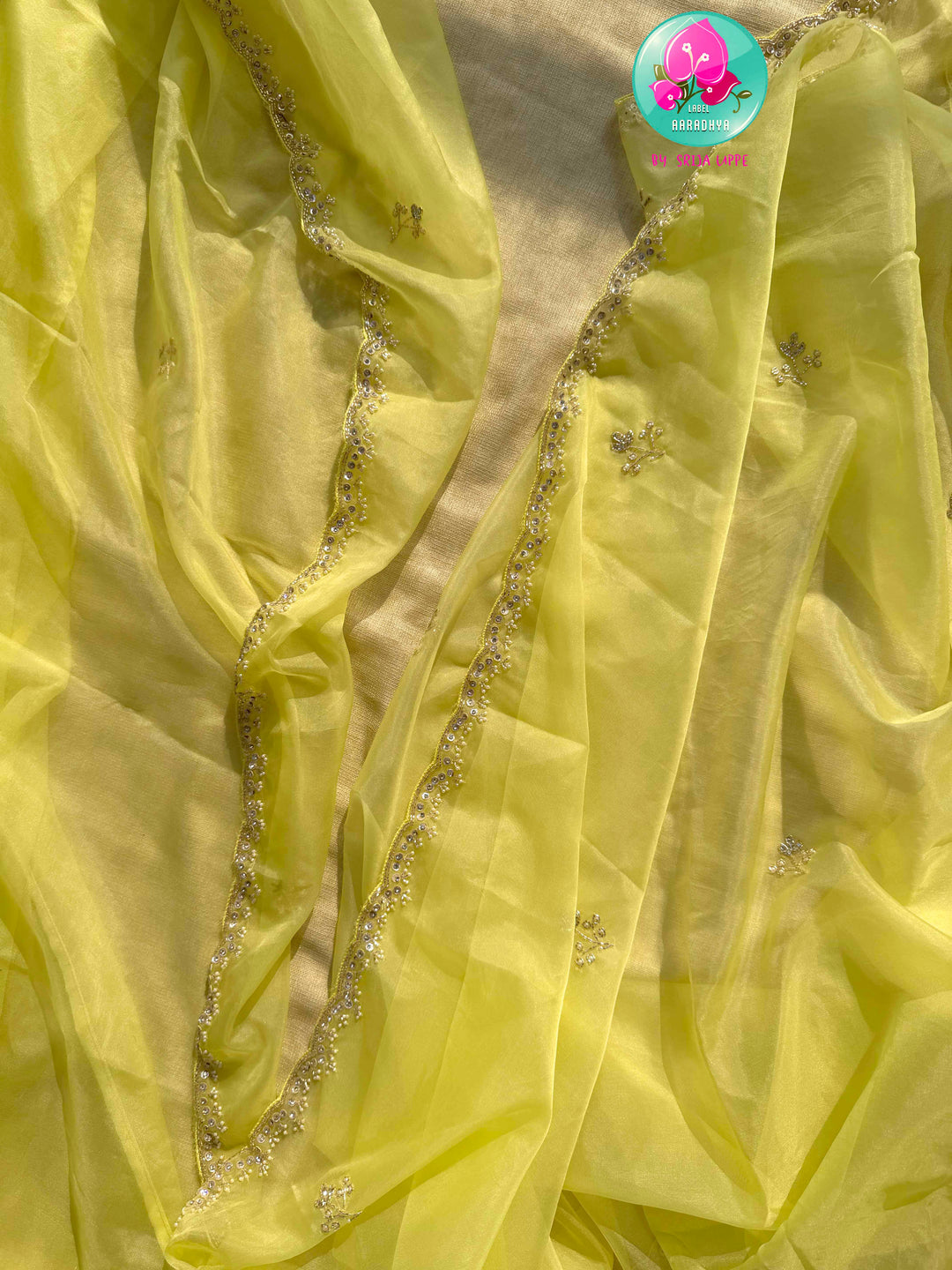 Luminous Zest: The Lemon Organza & Gunmetal Floral Cocktail Ensemble