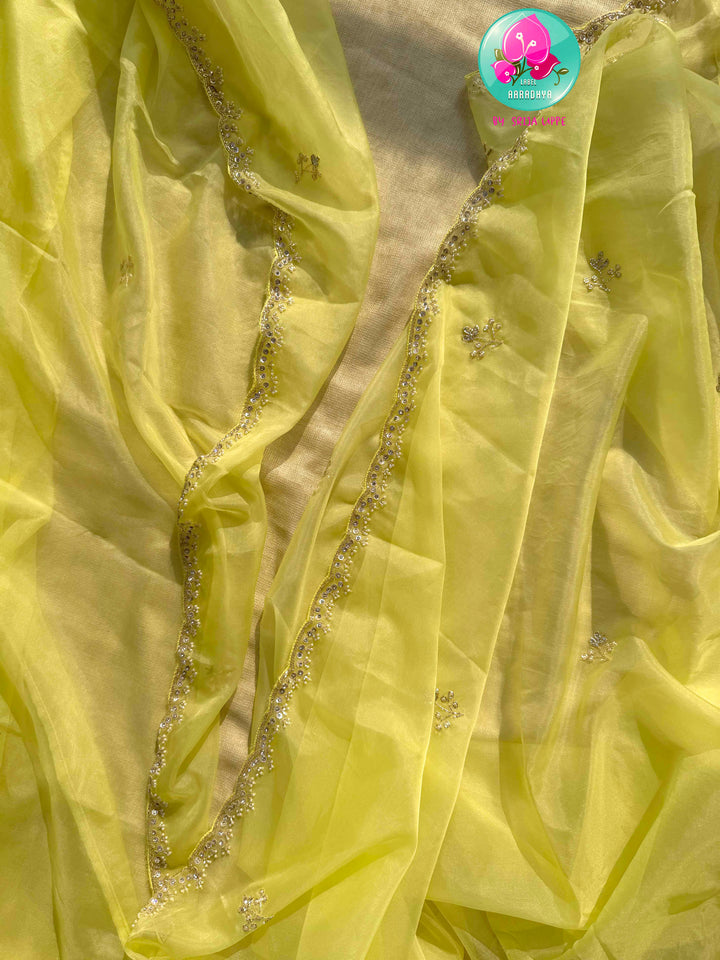 Luminous Zest: The Lemon Organza & Gunmetal Floral Cocktail Ensemble