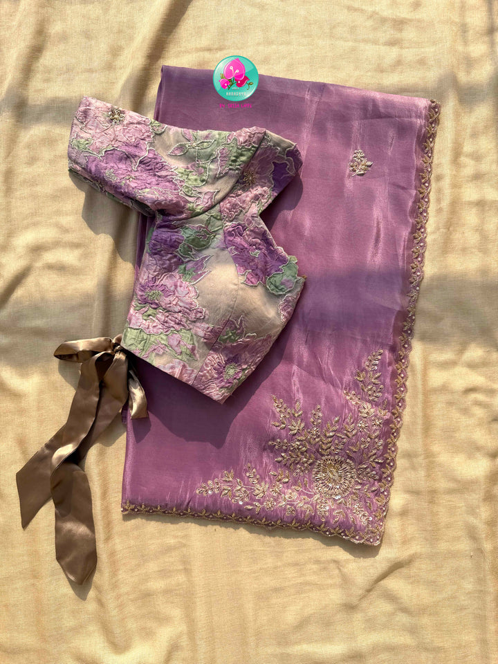 Violet Reverie: The Lavender Tissue Organza & Textured Bloom Masterpiece