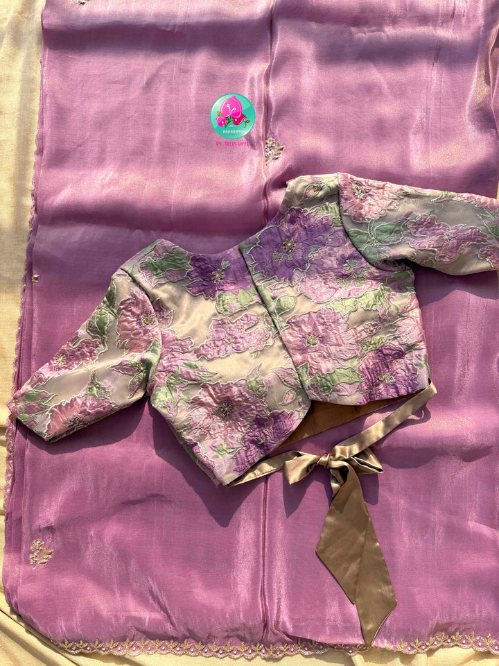Violet Reverie: The Lavender Tissue Organza & Textured Bloom Masterpiece
