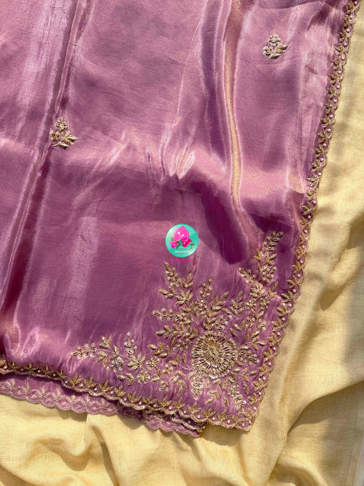 Violet Reverie: The Lavender Tissue Organza & Textured Bloom Masterpiece