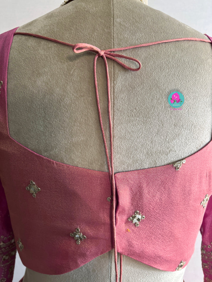Peach & Pink mirror embroidered tissue georgette lehenga without Dupatta