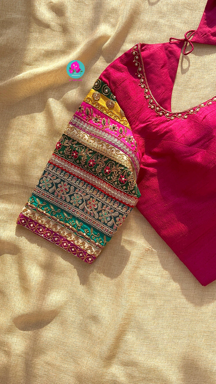 Pure rawsilk maggam work blouse with handmade latkans