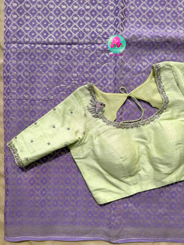 Moonlit Lavender Meadows: The Silver Nandhini Benarasi Georgette Saree