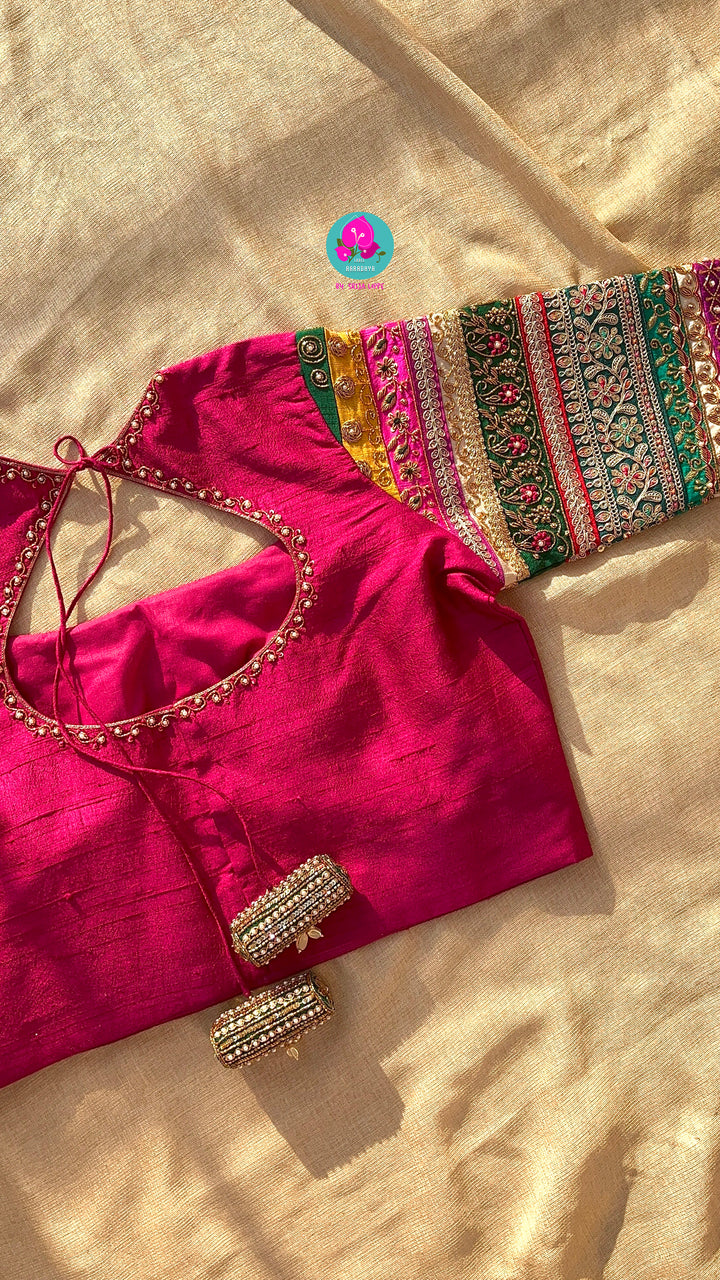 Pure rawsilk maggam work blouse with handmade latkans