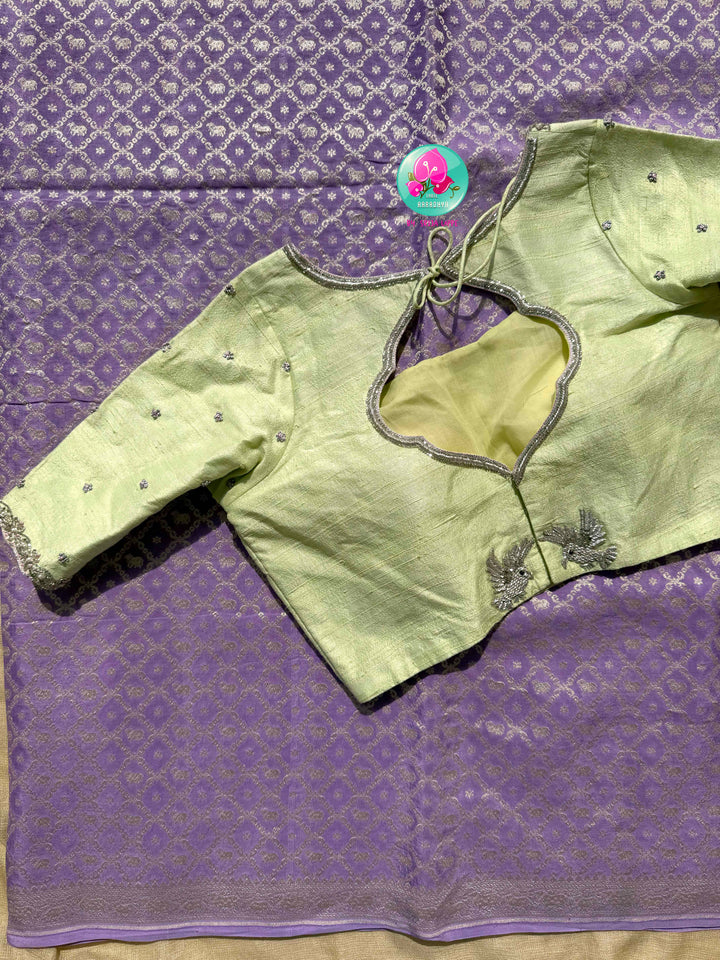 Moonlit Lavender Meadows: The Silver Nandhini Benarasi Georgette Saree