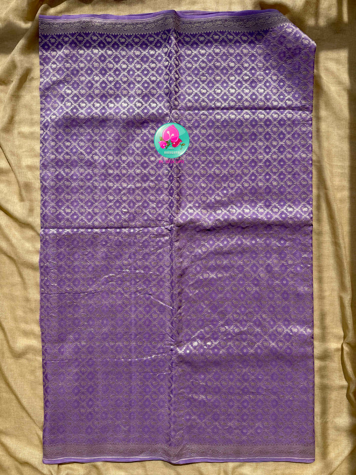 Moonlit Lavender Meadows: The Silver Nandhini Benarasi Georgette Saree