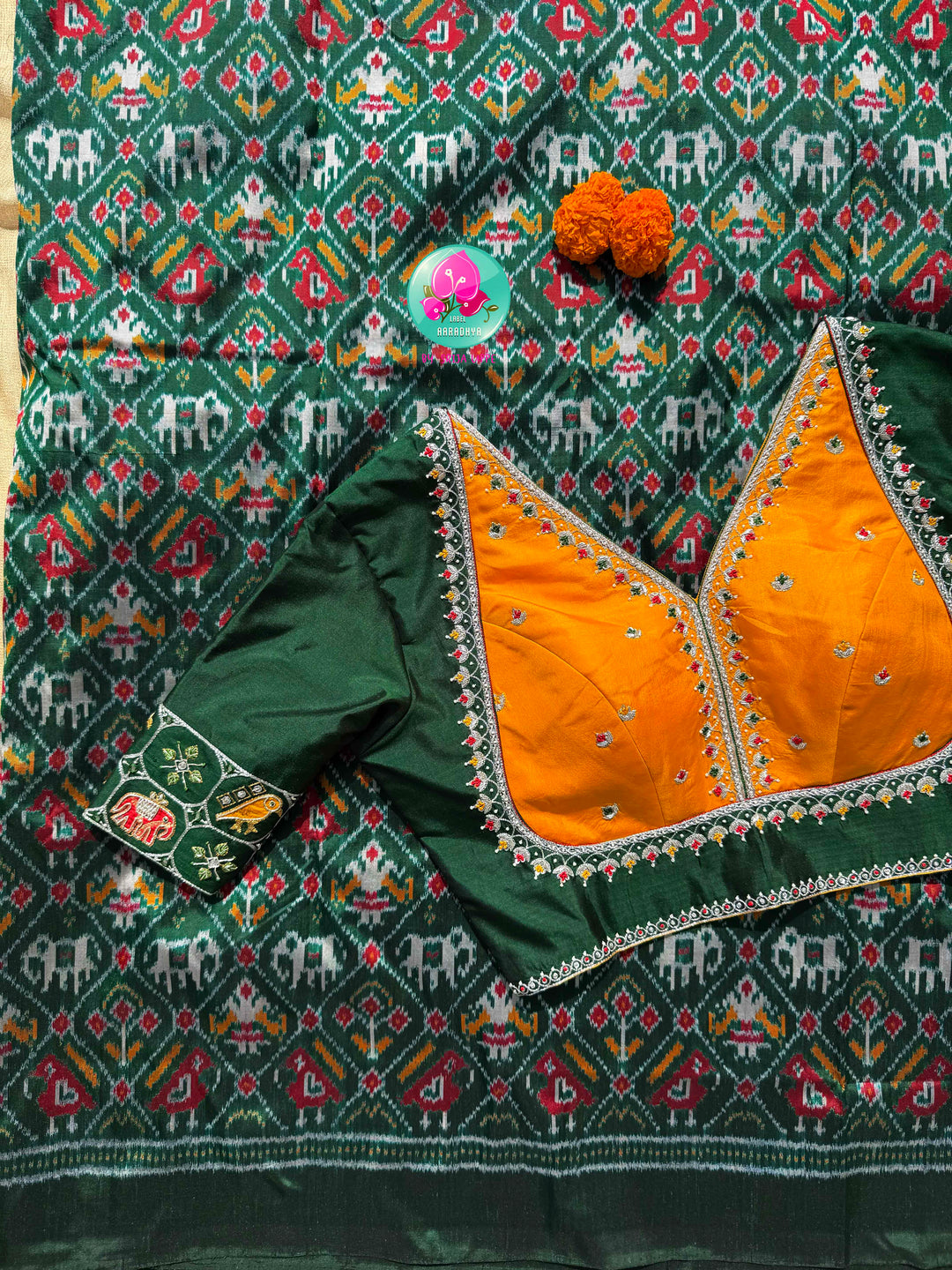 The Heritage Chronicle: Forest Green & Mustard Narikunj Double Ikkat Saree