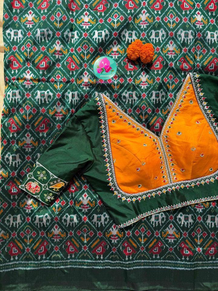 The Heritage Chronicle: Forest Green & Mustard Narikunj Double Ikkat Saree