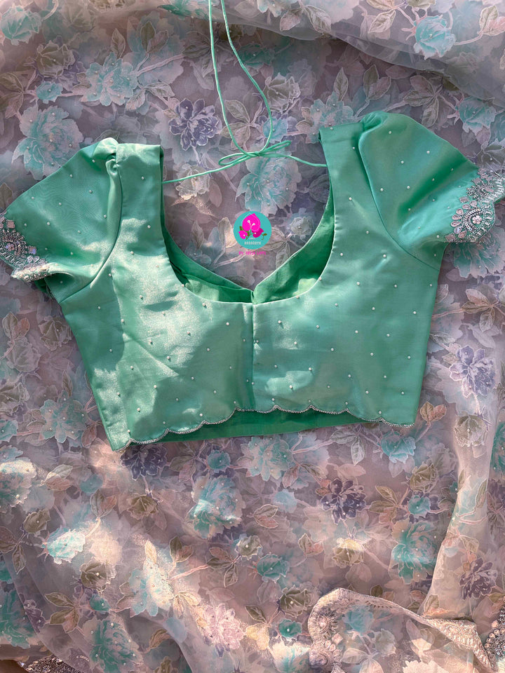Brasso organza saree with hand embroidery paired with hand embroidered stitched blouse