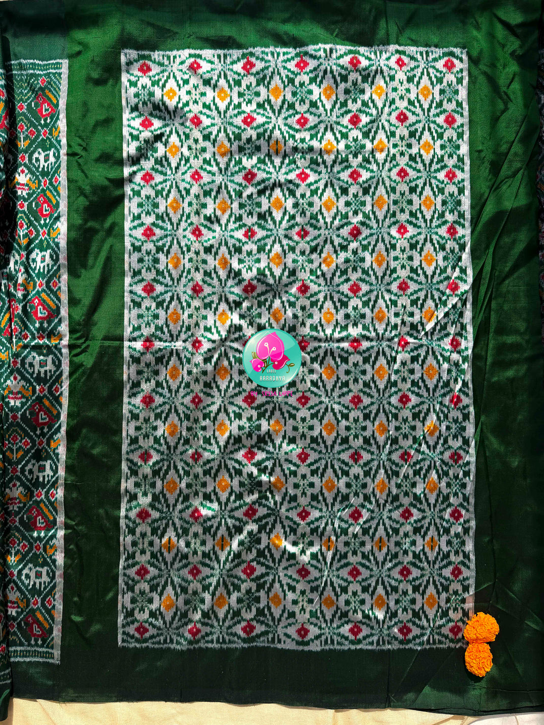 The Heritage Chronicle: Forest Green & Mustard Narikunj Double Ikkat Saree