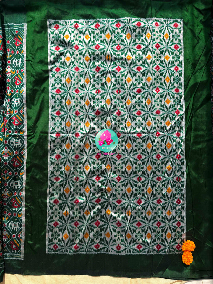 The Heritage Chronicle: Forest Green & Mustard Narikunj Double Ikkat Saree