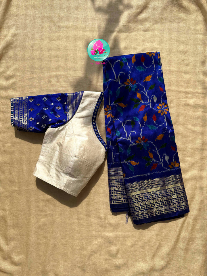 Midnight Geometries: The Royal Blue & Off-White Double Ikkat Symphony