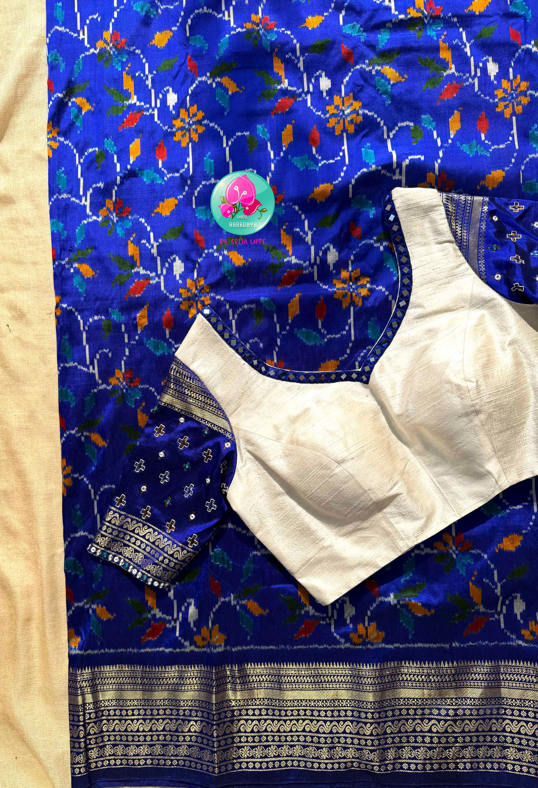 Midnight Geometries: The Royal Blue & Off-White Double Ikkat Symphony