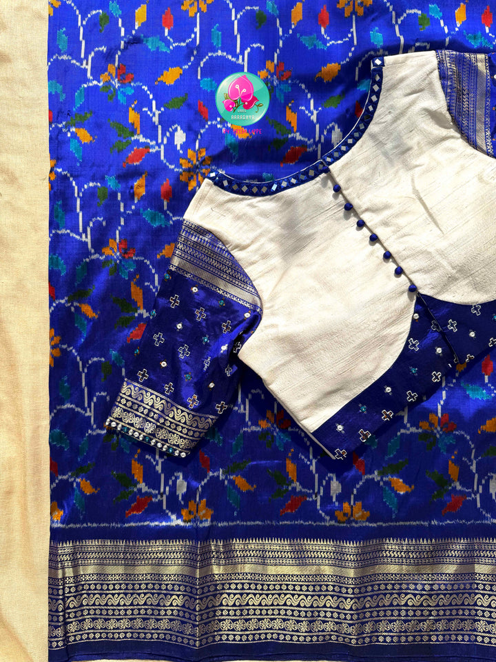 Midnight Geometries: The Royal Blue & Off-White Double Ikkat Symphony