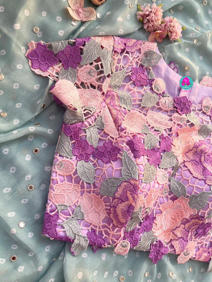 Pure Natural Crape Saree with Mirror Work and Rosy Floral border Paired with blouse