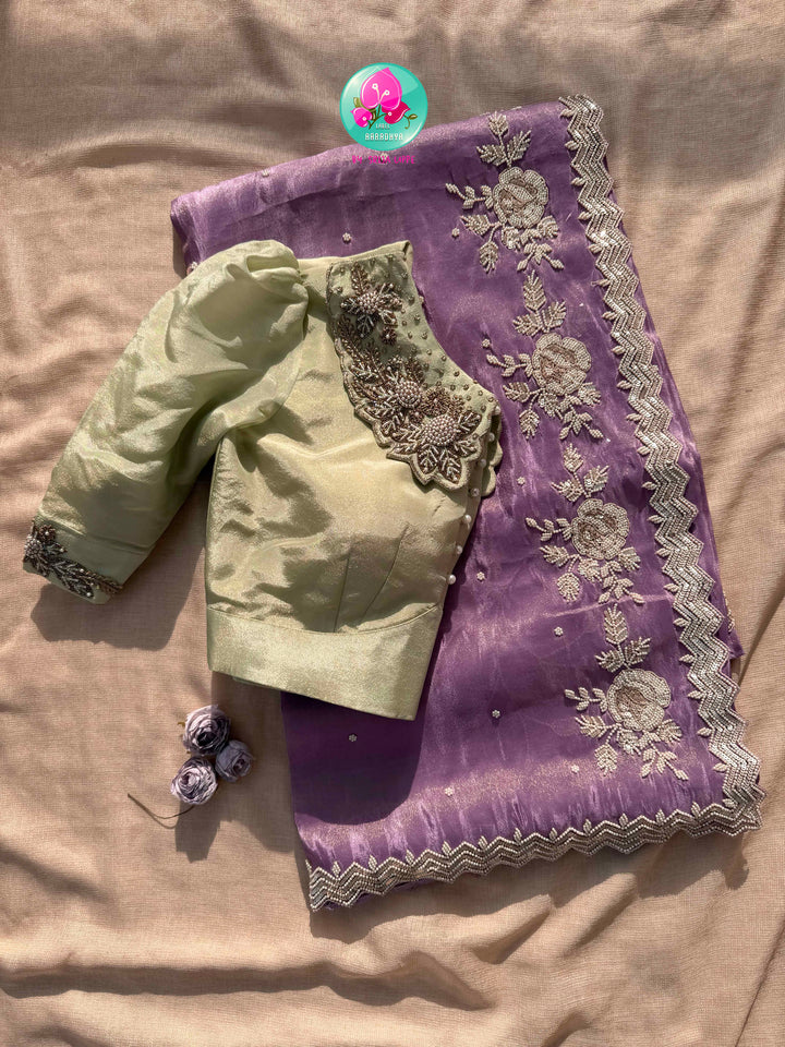 Lavender Whisper: The Soft Tissue Georgette & Vintage Mint Blouse Masterpiece