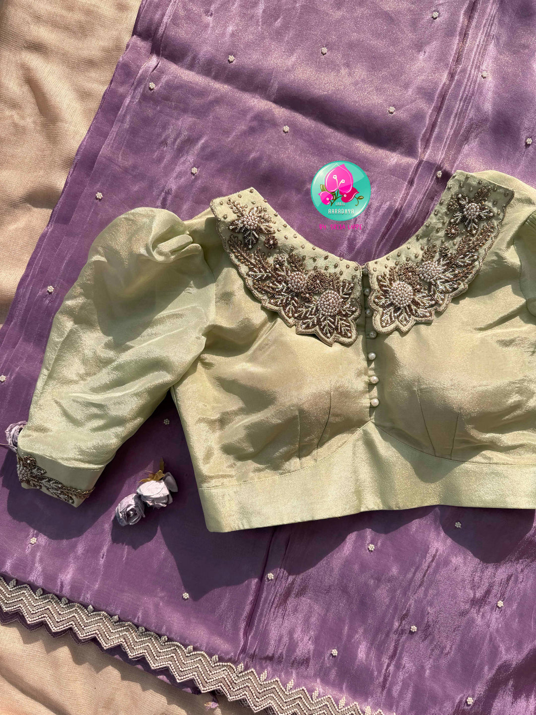 Lavender Whisper: The Soft Tissue Georgette & Vintage Mint Blouse Masterpiece