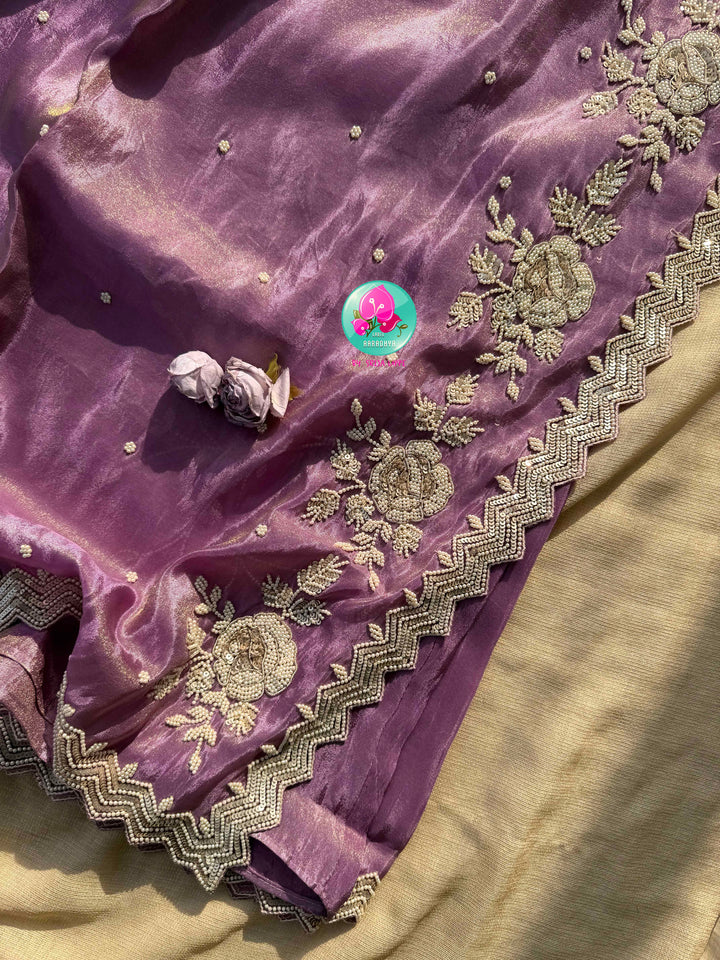 Lavender Whisper: The Soft Tissue Georgette & Vintage Mint Blouse Masterpiece